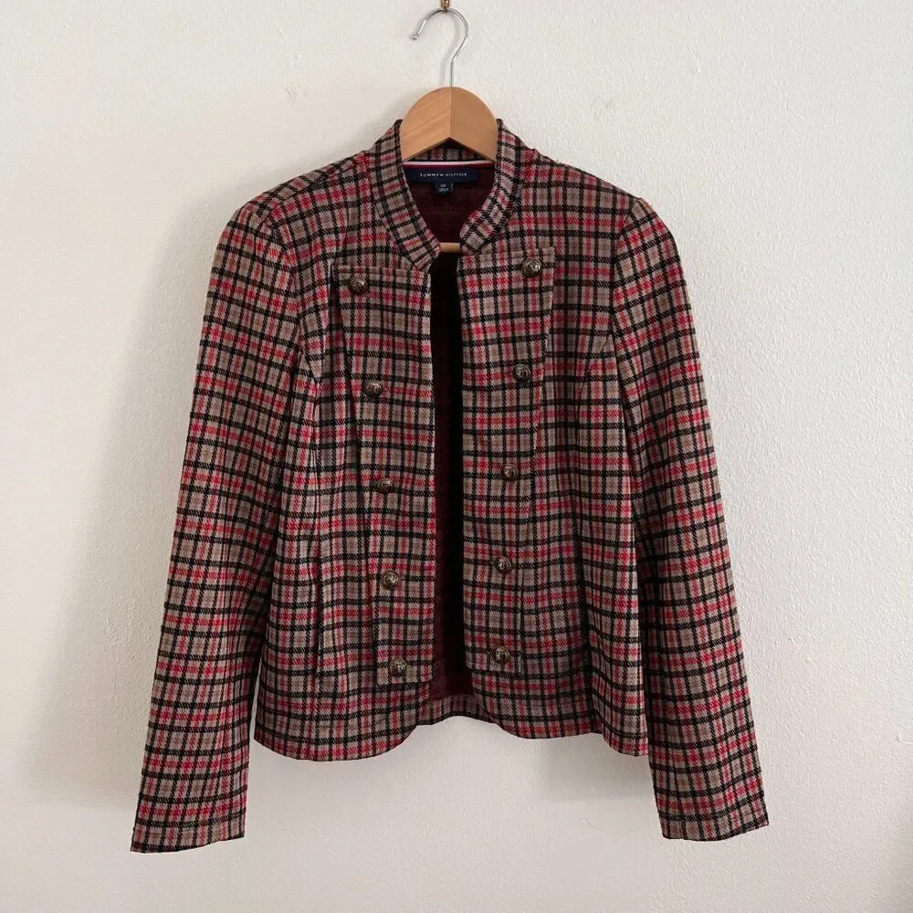 Tommy Hilfiger Open Front Plaid Blazer